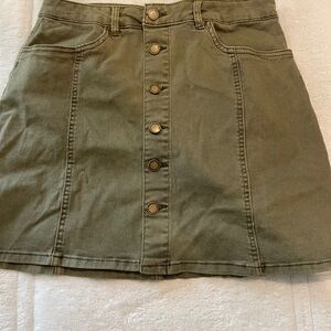 Olive Button-Front Denim Skirt Size L